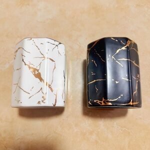 Octagonal Marble-Pattern Ceramic Brush Holders (Set of 2)